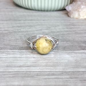 Boho Chic Marble Beaded Ring, Stackable Stone Ring, Size 7.5